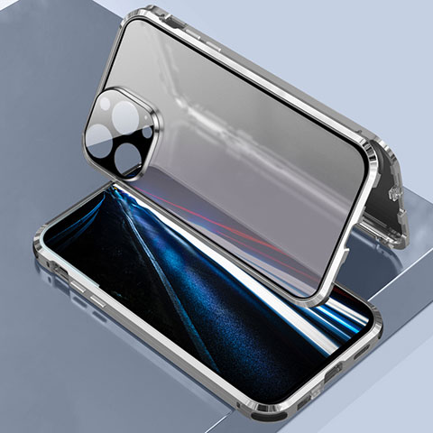 Custodia Lusso Alluminio Laterale Specchio 360 Gradi Cover LK3 per Apple iPhone 13 Pro Max Argento