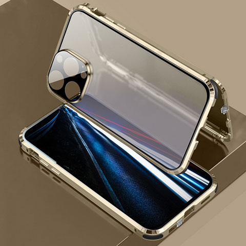 Custodia Lusso Alluminio Laterale Specchio 360 Gradi Cover LK3 per Apple iPhone 13 Pro Max Oro