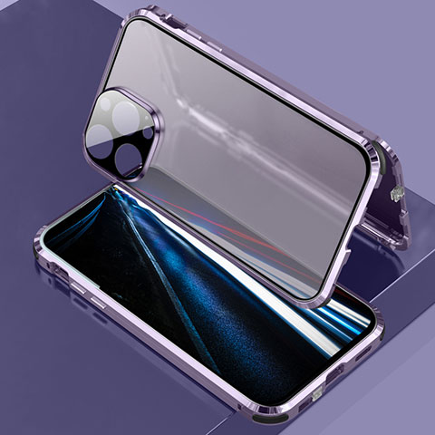 Custodia Lusso Alluminio Laterale Specchio 360 Gradi Cover LK3 per Apple iPhone 13 Pro Max Viola