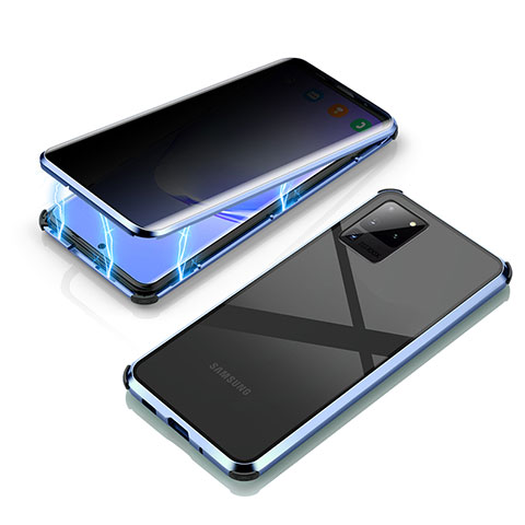 Custodia Lusso Alluminio Laterale Specchio 360 Gradi Cover LK4 per Samsung Galaxy S20 Ultra 5G Blu