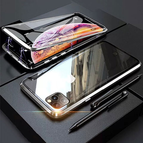 Custodia Lusso Alluminio Laterale Specchio 360 Gradi Cover M01 per Apple iPhone 11 Pro Max Argento