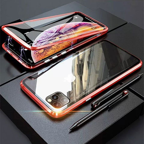 Custodia Lusso Alluminio Laterale Specchio 360 Gradi Cover M01 per Apple iPhone 11 Pro Max Rosso