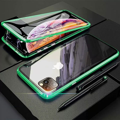 Custodia Lusso Alluminio Laterale Specchio 360 Gradi Cover M01 per Apple iPhone 11 Pro Verde