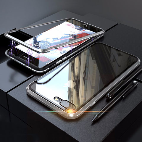 Custodia Lusso Alluminio Laterale Specchio 360 Gradi Cover M01 per Apple iPhone 7 Plus Argento