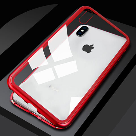 Custodia Lusso Alluminio Laterale Specchio 360 Gradi Cover M01 per Apple iPhone Xs Max Rosso