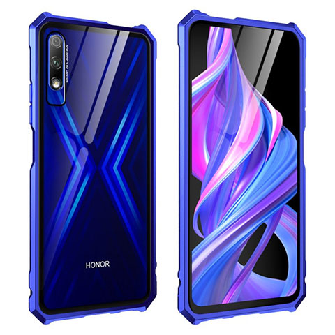 Custodia Lusso Alluminio Laterale Specchio 360 Gradi Cover M01 per Huawei Honor 9X Blu