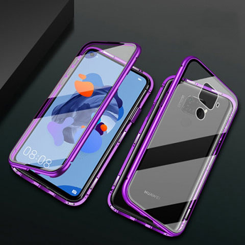 Custodia Lusso Alluminio Laterale Specchio 360 Gradi Cover M01 per Huawei Mate 30 Lite Viola