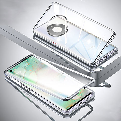 Custodia Lusso Alluminio Laterale Specchio 360 Gradi Cover M01 per Huawei Mate 40 Argento
