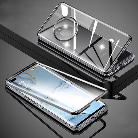 Custodia Lusso Alluminio Laterale Specchio 360 Gradi Cover M01 per Huawei Mate 40E Pro 4G Nero