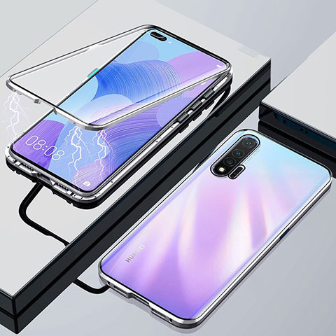 Custodia Lusso Alluminio Laterale Specchio 360 Gradi Cover M01 per Huawei Nova 6 Argento