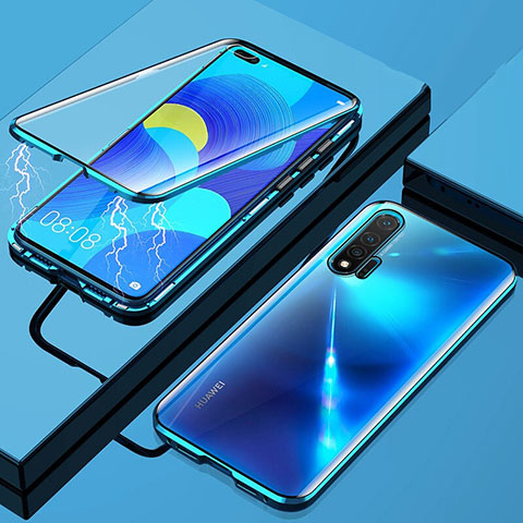 Custodia Lusso Alluminio Laterale Specchio 360 Gradi Cover M01 per Huawei Nova 6 Blu