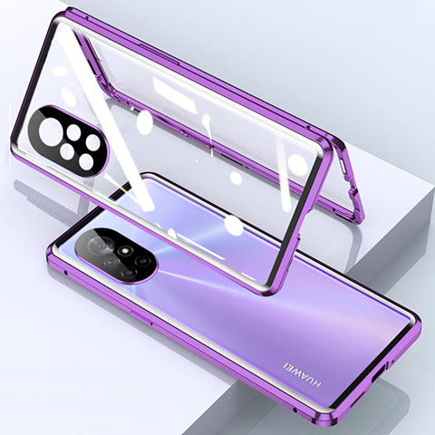 Custodia Lusso Alluminio Laterale Specchio 360 Gradi Cover M01 per Huawei Nova 8 5G Viola