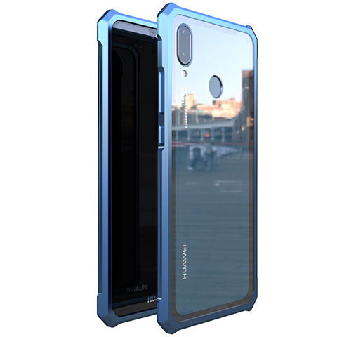 Custodia Lusso Alluminio Laterale Specchio 360 Gradi Cover M01 per Huawei P20 Lite Blu