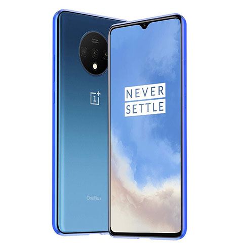 Custodia Lusso Alluminio Laterale Specchio 360 Gradi Cover M01 per OnePlus 7T Blu