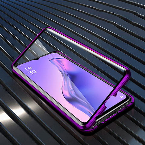 Custodia Lusso Alluminio Laterale Specchio 360 Gradi Cover M01 per Oppo A8 Viola