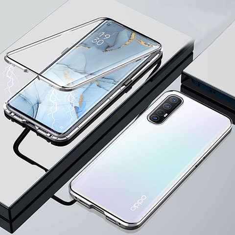 Custodia Lusso Alluminio Laterale Specchio 360 Gradi Cover M01 per Oppo Find X2 Neo Argento