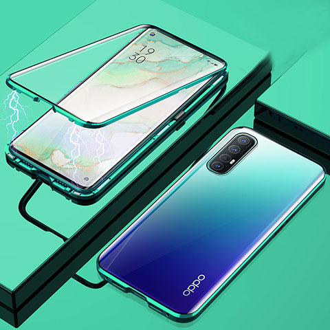 Custodia Lusso Alluminio Laterale Specchio 360 Gradi Cover M01 per Oppo Find X2 Neo Verde