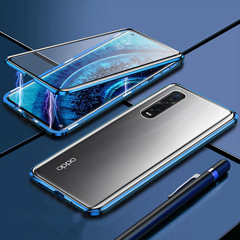 Custodia Lusso Alluminio Laterale Specchio 360 Gradi Cover M01 per Oppo Find X2 Pro Blu