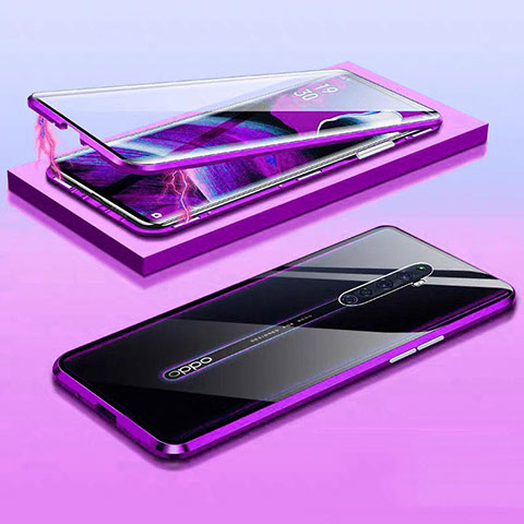 Custodia Lusso Alluminio Laterale Specchio 360 Gradi Cover M01 per Oppo Reno2 Z Viola