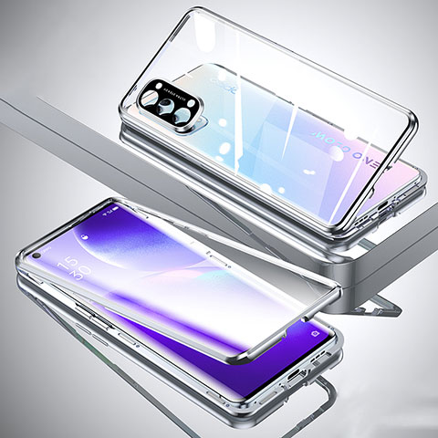 Custodia Lusso Alluminio Laterale Specchio 360 Gradi Cover M01 per Oppo Reno5 Pro 5G Argento