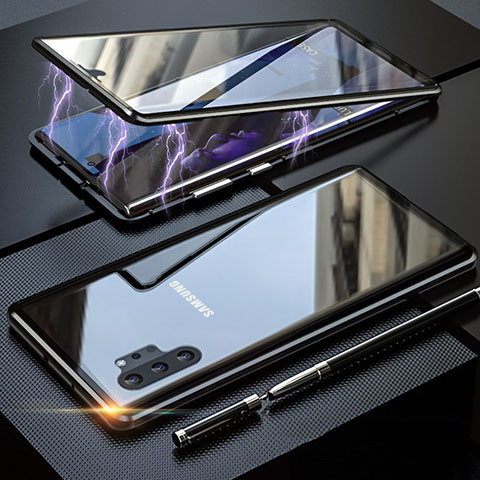 Custodia Lusso Alluminio Laterale Specchio 360 Gradi Cover M01 per Samsung Galaxy Note 10 Plus 5G Nero