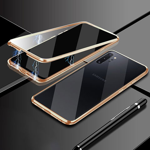 Custodia Lusso Alluminio Laterale Specchio 360 Gradi Cover M01 per Samsung Galaxy Note 10 Plus 5G Oro