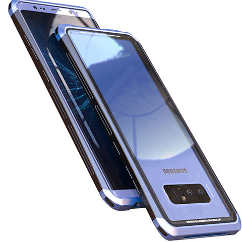 Custodia Lusso Alluminio Laterale Specchio 360 Gradi Cover M01 per Samsung Galaxy Note 8 Blu