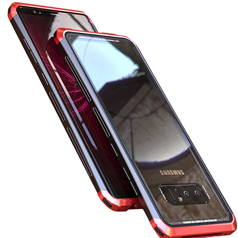 Custodia Lusso Alluminio Laterale Specchio 360 Gradi Cover M01 per Samsung Galaxy Note 8 Duos N950F Rosso