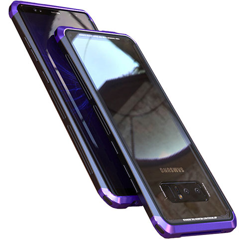 Custodia Lusso Alluminio Laterale Specchio 360 Gradi Cover M01 per Samsung Galaxy Note 8 Duos N950F Viola