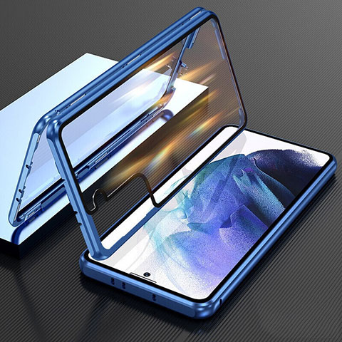 Custodia Lusso Alluminio Laterale Specchio 360 Gradi Cover M01 per Samsung Galaxy S21 5G Blu