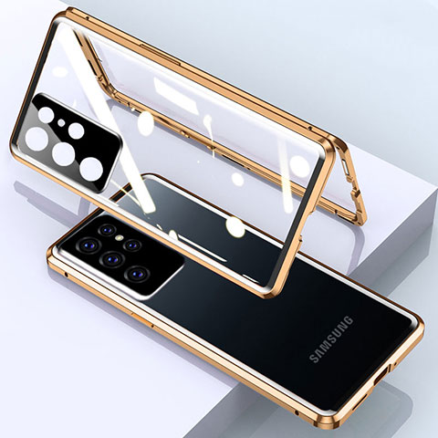 Custodia Lusso Alluminio Laterale Specchio 360 Gradi Cover M01 per Samsung Galaxy S21 Ultra 5G Oro