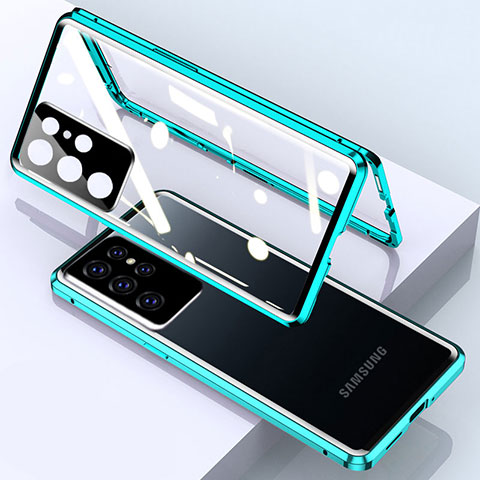 Custodia Lusso Alluminio Laterale Specchio 360 Gradi Cover M01 per Samsung Galaxy S21 Ultra 5G Verde