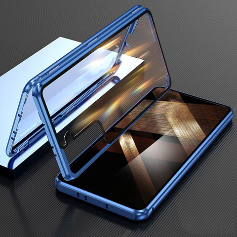 Custodia Lusso Alluminio Laterale Specchio 360 Gradi Cover M01 per Samsung Galaxy S24 5G Blu