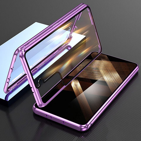 Custodia Lusso Alluminio Laterale Specchio 360 Gradi Cover M01 per Samsung Galaxy S24 Plus 5G Viola