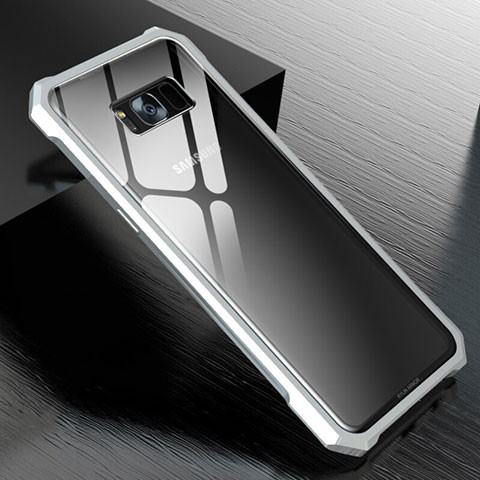 Custodia Lusso Alluminio Laterale Specchio 360 Gradi Cover M01 per Samsung Galaxy S8 Argento