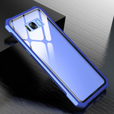 Custodia Lusso Alluminio Laterale Specchio 360 Gradi Cover M01 per Samsung Galaxy S8 Blu