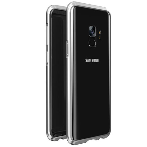 Custodia Lusso Alluminio Laterale Specchio 360 Gradi Cover M01 per Samsung Galaxy S9 Argento
