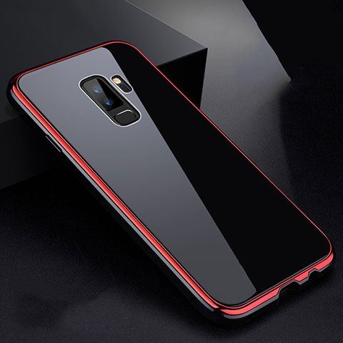 Custodia Lusso Alluminio Laterale Specchio 360 Gradi Cover M01 per Samsung Galaxy S9 Plus Rosso e Nero