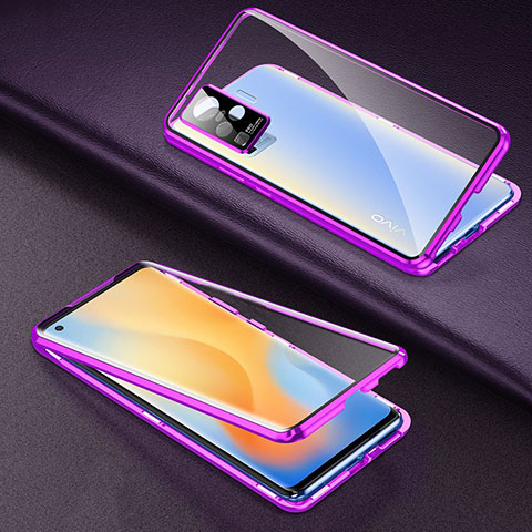 Custodia Lusso Alluminio Laterale Specchio 360 Gradi Cover M01 per Vivo X50 Pro 5G Viola