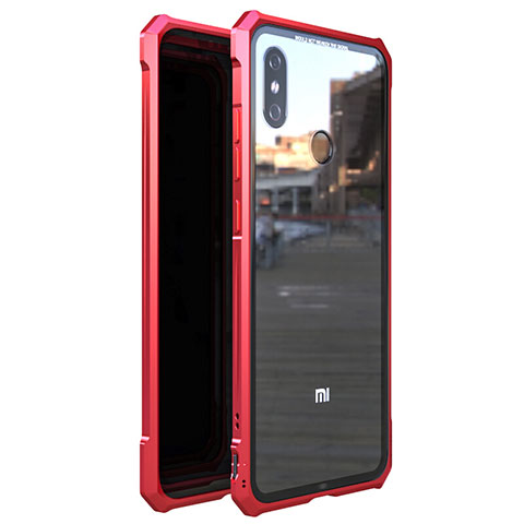 Custodia Lusso Alluminio Laterale Specchio 360 Gradi Cover M01 per Xiaomi Mi 8 Rosso