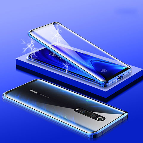 Custodia Lusso Alluminio Laterale Specchio 360 Gradi Cover M01 per Xiaomi Mi 9T Blu