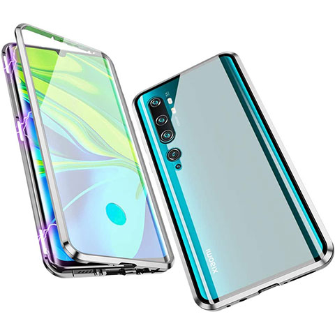 Custodia Lusso Alluminio Laterale Specchio 360 Gradi Cover M01 per Xiaomi Mi Note 10 Argento