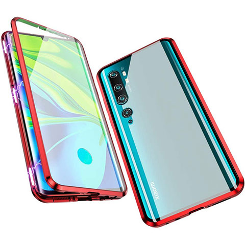Custodia Lusso Alluminio Laterale Specchio 360 Gradi Cover M01 per Xiaomi Mi Note 10 Rosso