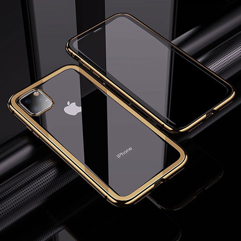 Custodia Lusso Alluminio Laterale Specchio 360 Gradi Cover M02 per Apple iPhone 11 Pro Max Oro