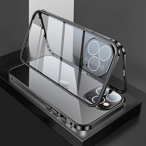 Custodia Lusso Alluminio Laterale Specchio 360 Gradi Cover M02 per Apple iPhone 13 Pro Max Nero