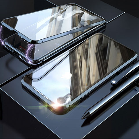 Custodia Lusso Alluminio Laterale Specchio 360 Gradi Cover M02 per Apple iPhone XR Nero