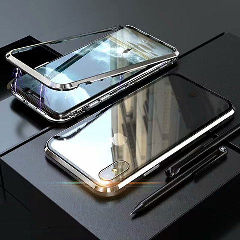 Custodia Lusso Alluminio Laterale Specchio 360 Gradi Cover M02 per Apple iPhone Xs Max Argento
