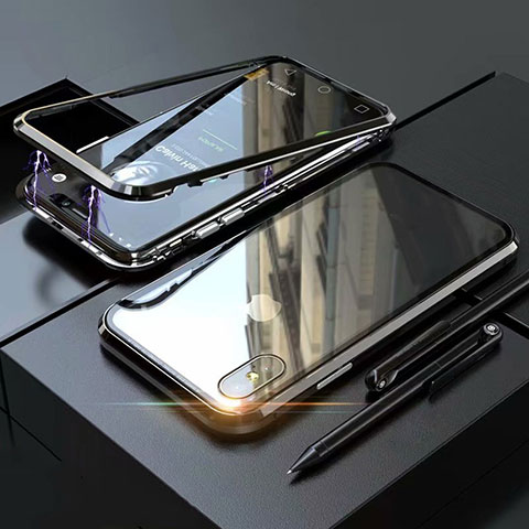 Custodia Lusso Alluminio Laterale Specchio 360 Gradi Cover M02 per Apple iPhone Xs Max Nero