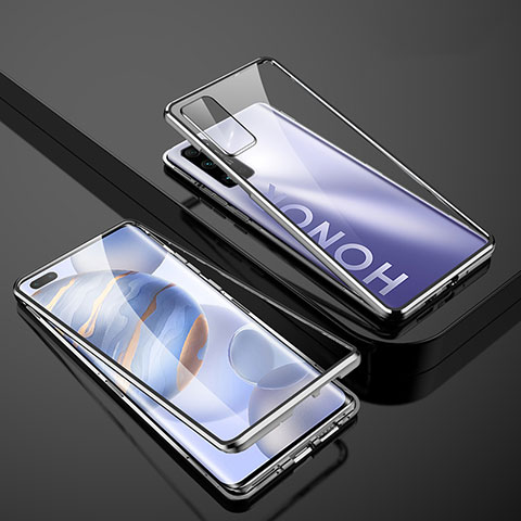 Custodia Lusso Alluminio Laterale Specchio 360 Gradi Cover M02 per Huawei Honor 30 Pro+ Plus Argento