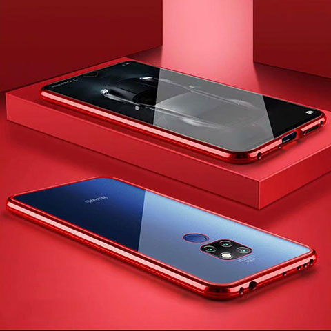 Custodia Lusso Alluminio Laterale Specchio 360 Gradi Cover M02 per Huawei Mate 30 Lite Rosso